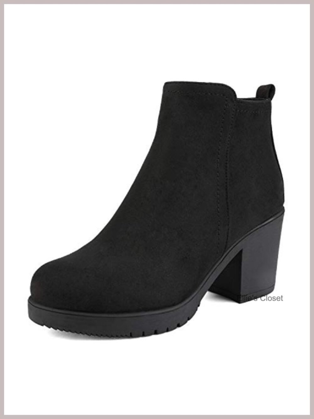 Block Heel Ankle Booties Vegan Leather Faux Suede Side Zip Pointed Toe